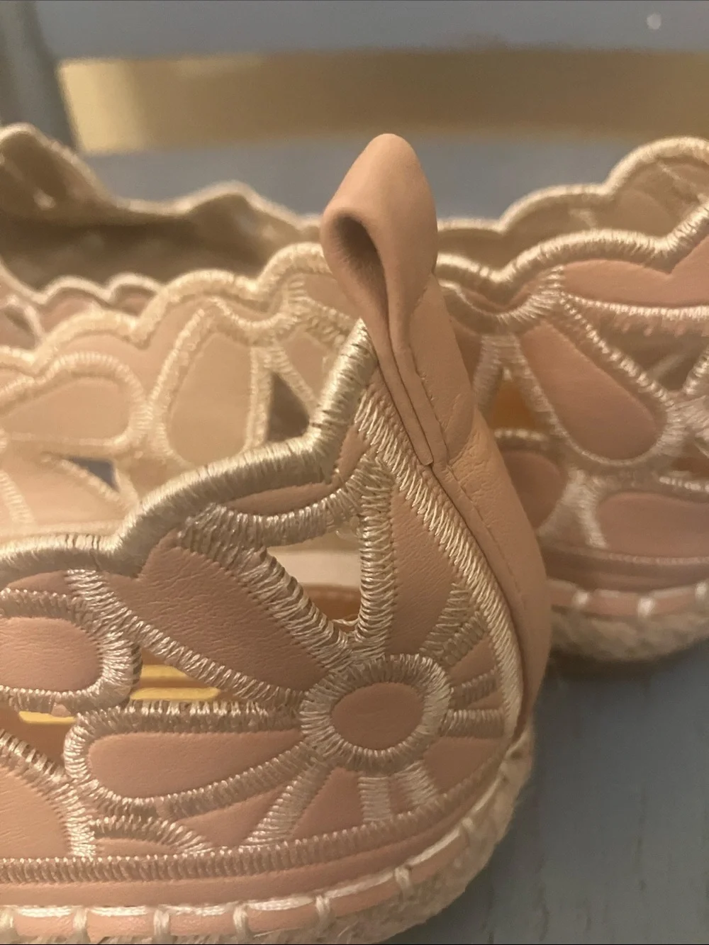 Womens Floral Cutout Espadrilles in Blush Pink